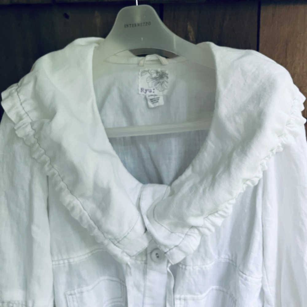 Rare Anthropologie Ryu Linen & Cotton Gathered Collar White Short Jacket Size S - Picture 5 of 14